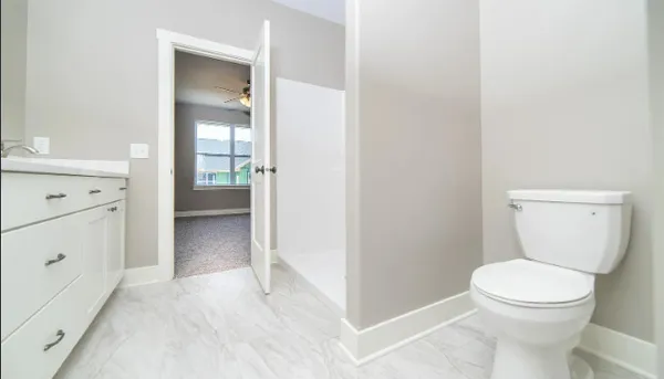 a bathroom with a toilet a sink and a vanity