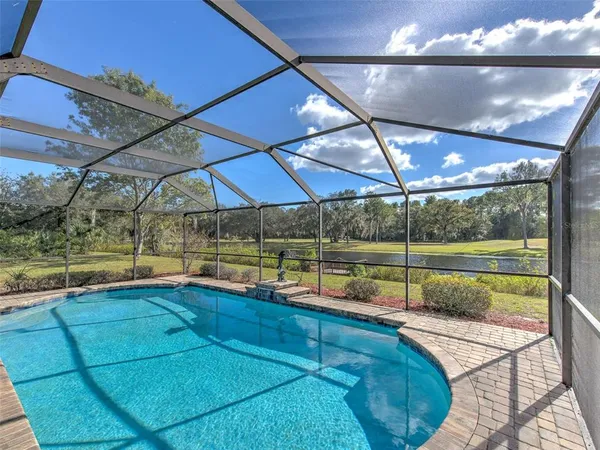 a view of a backyard with a swimming pool