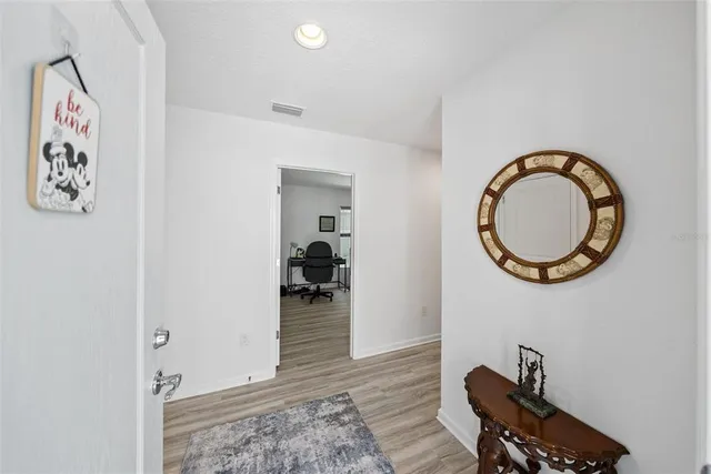 a view of a city with lawn chairs