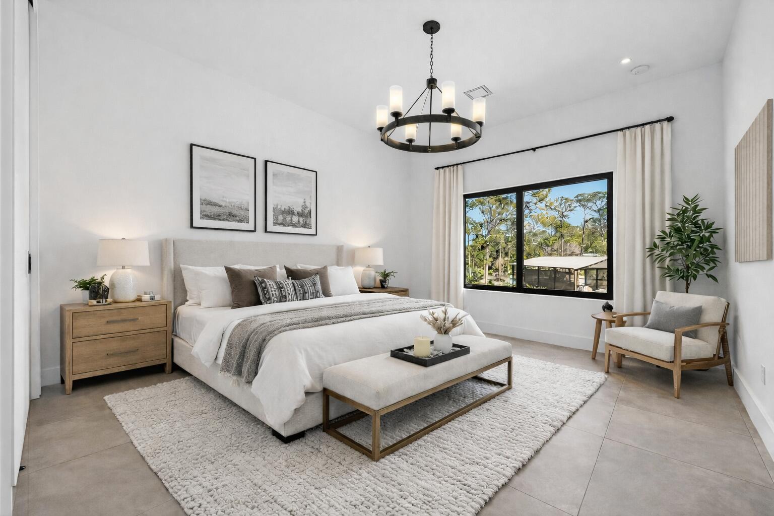 13613 157th Court North Jupiter, FL 33478 - Photo 14 of 54 a spacious bedroom with a bed and a chandelier