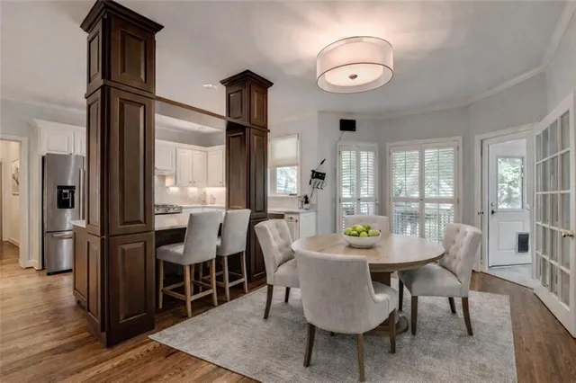 an aerial view of a house with a garden