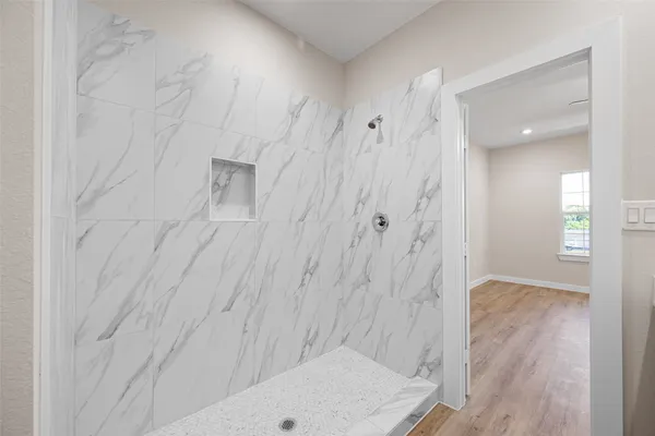 a bathroom with a shower