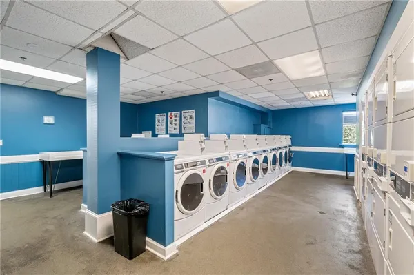 a view of a room with windows