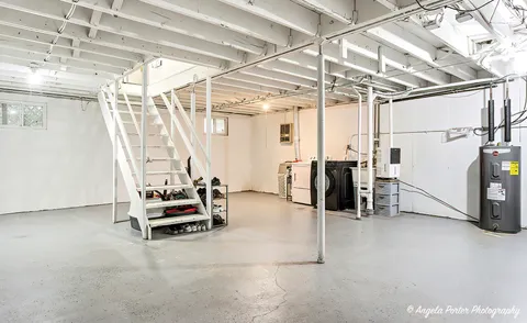 a view of a room with racks on the wall