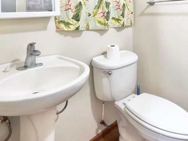 a view of a bathroom with a window