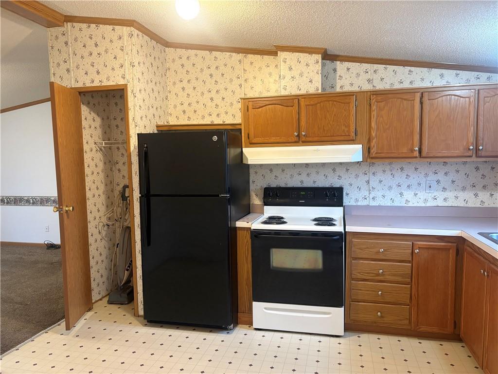 903 Union Street Farrell, PA 16121 - Photo 9 of 29 a kitchen with a refrigerator and a stove top oven
