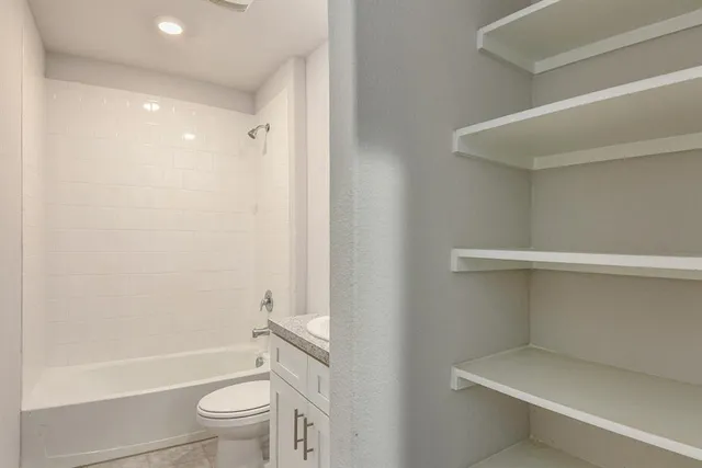 a bathroom with a toilet and a bathtub