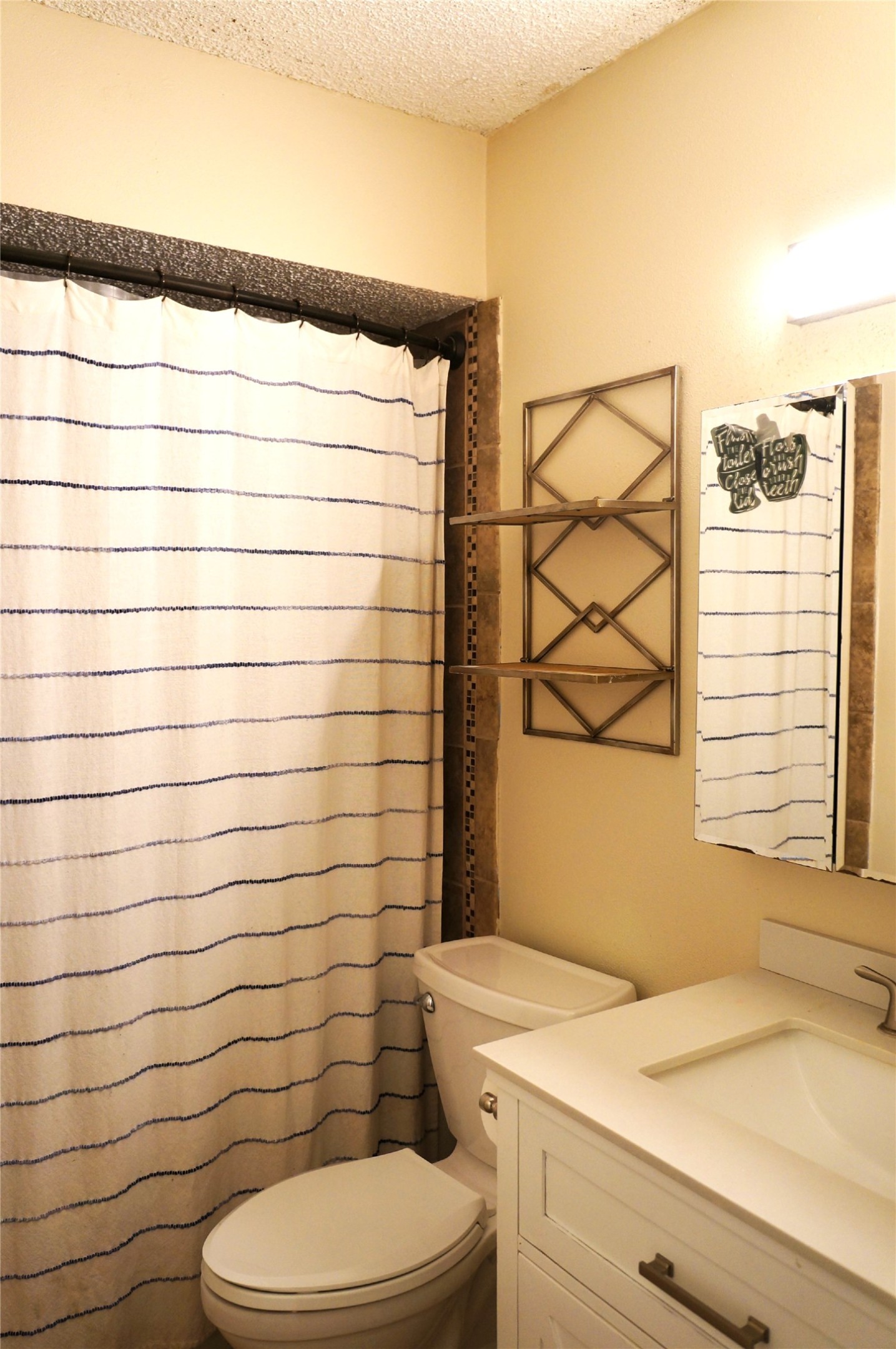 718 Silverpines Road Houston, TX 77062 - Photo 38 of 49 a bathroom with a sink a toilet and shower curtain