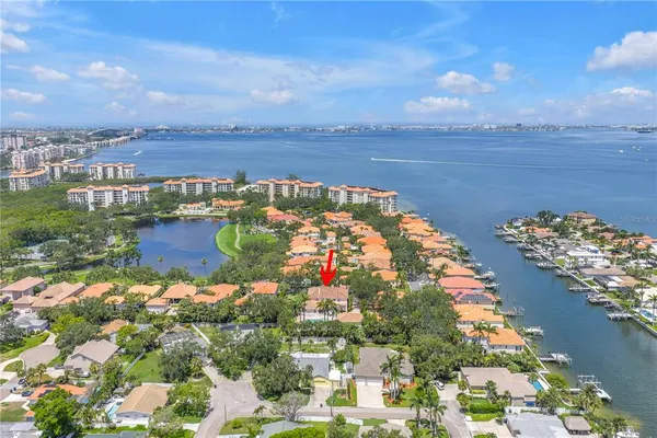 a view of a lake with a city