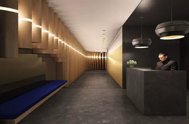 a view of gallery with stairs