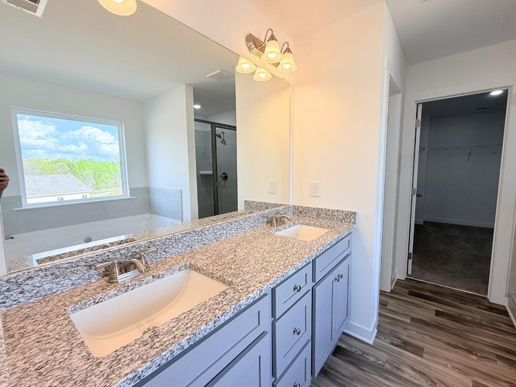 123 Purackal Lane Statham, GA 30666 - Photo 18 of 49 a bathroom with a granite countertop sink and a mirror