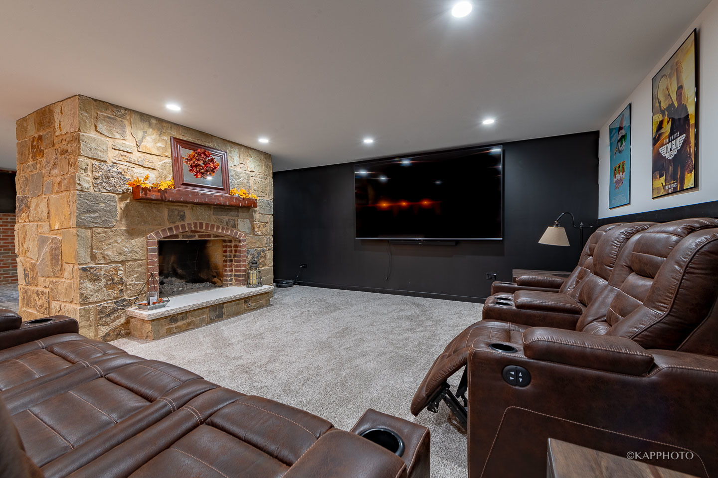 249 Easy Street Lake Holiday, IL 60552 - Photo 35 of 42 a projector room with fireplace furniture and a flat screen tv