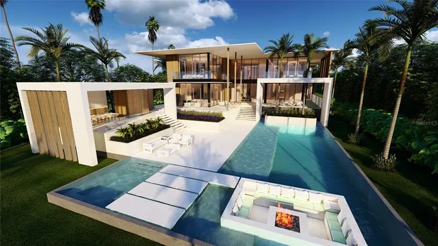 an outdoor space with seating