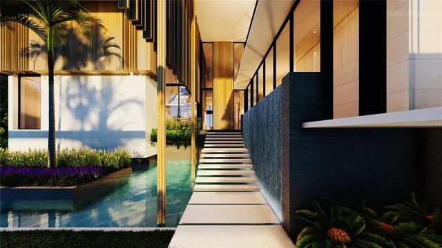 a view of a pathway of a building from a balcony