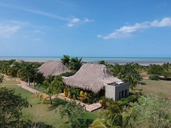 an aerial view of house with ocean view