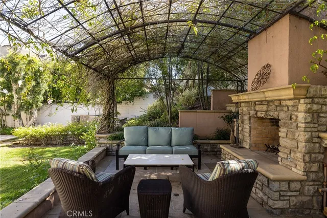 a outdoor living space with furniture and garden