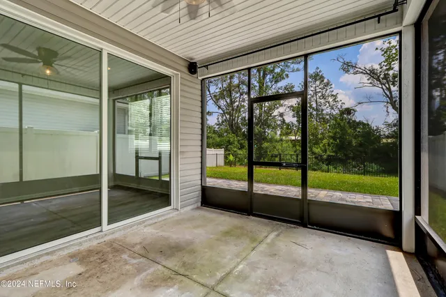 a view of a porch of a house