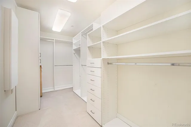 a view of walk in closet with empty racks