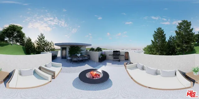 a view of a patio with furniture