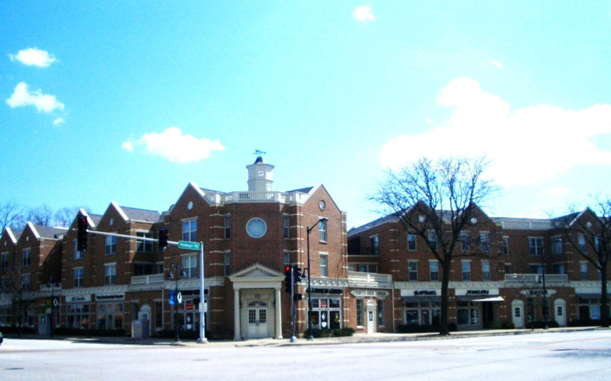 a view of a building and a street