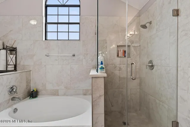 a bathroom with a bathtub