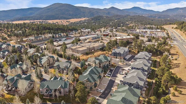 a view of a town with many windows