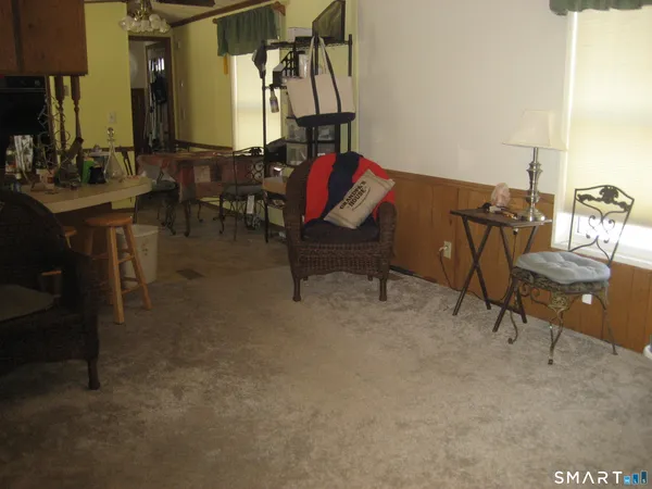 a living room with furniture and a rug