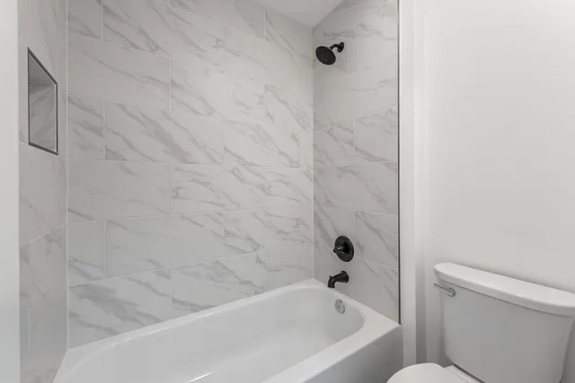 a bathroom with a bathtub