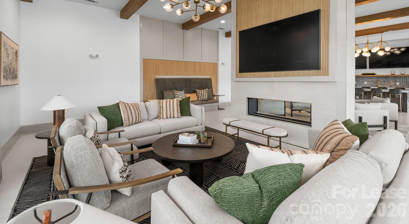 2546 Perimeter Pointe Parkway, Unit 1G Charlotte, NC 28208 - Photo 10 of 48 a living room with furniture a flat screen tv and a fireplace