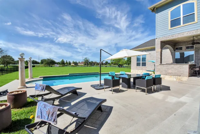 an outdoor space with patio