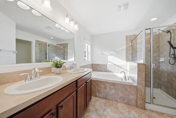 10120 Ives Loop Hudson, FL 34667 - Photo 13 of 23 a bathroom with a granite countertop sink mirror and a bath tub