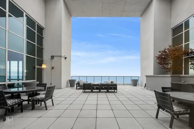 a view of a terrace with skyline