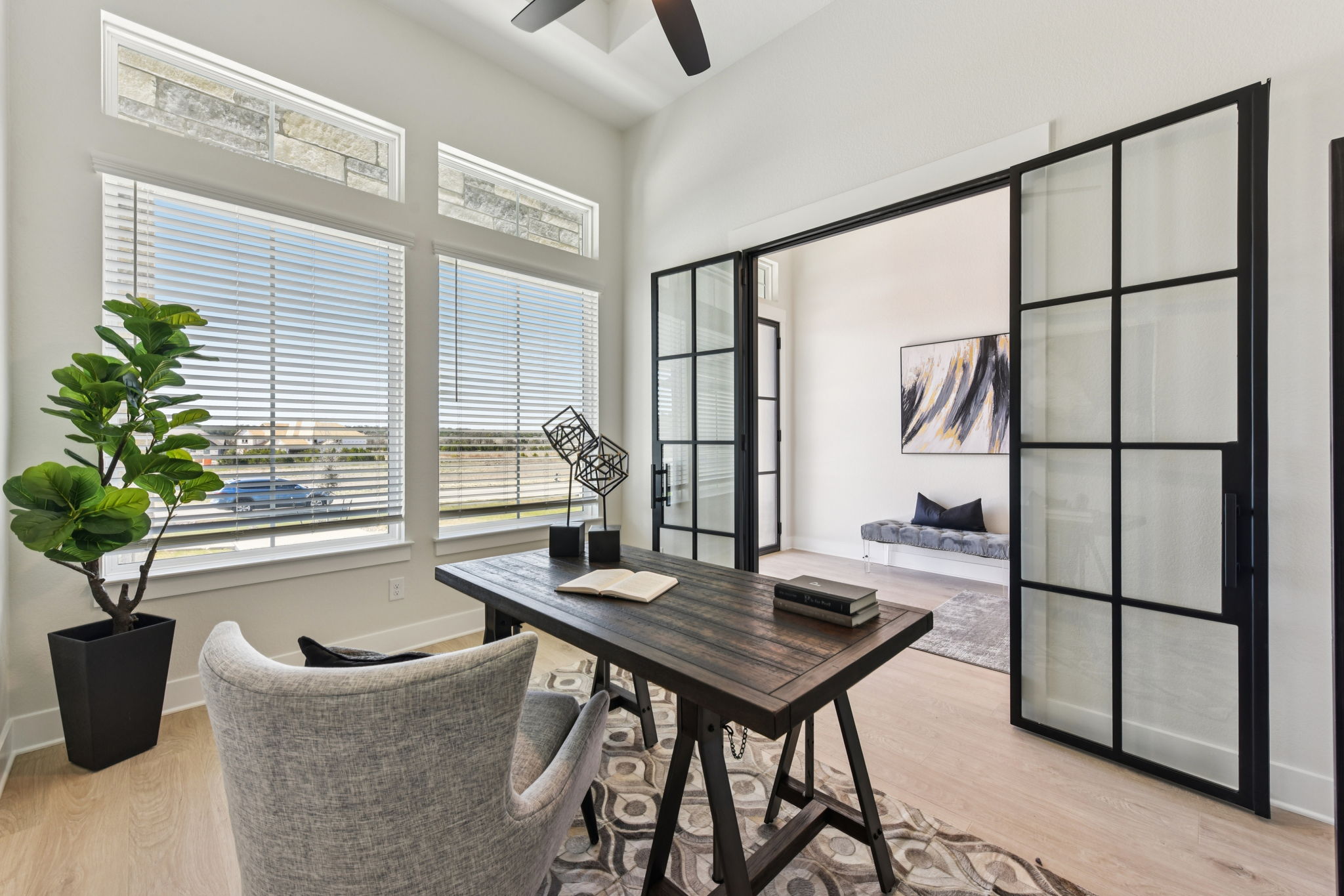 1400 Paxton Lane Georgetown, TX 78633 - Photo 5 of 39 Home office featuring light wood-type flooring and ceiling fan