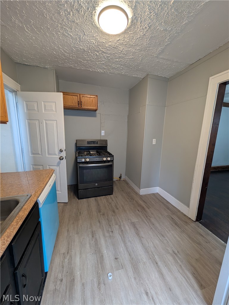 475 East 146th Street Cleveland, OH 44110 - Photo 11 of 28 Kitchen featuring wood-finish flooring, a freestanding range, and neutral wall tones