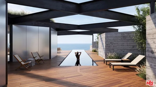 a building outdoor space with seating space