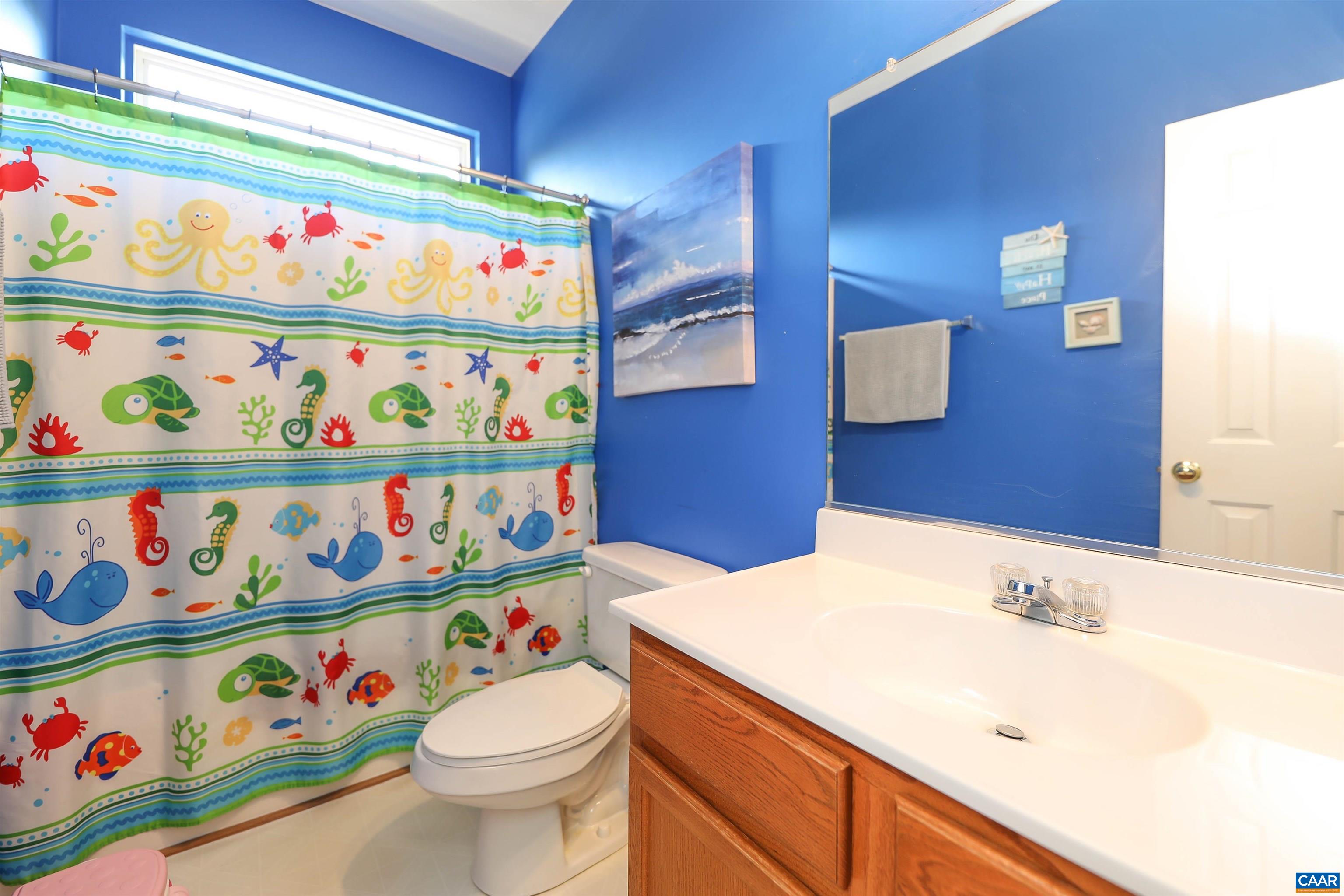 286 Snapdragon Road Ruckersville, VA 22968 - Photo 31 of 44 a bathroom with a sink a toilet and a curtain