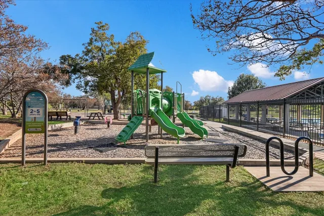 an outdoor space with seating