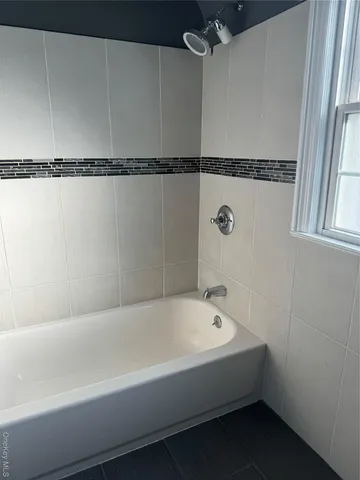 a bathroom with a bathtub and shower