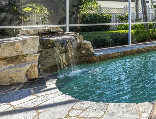 a view of a garden with a slide