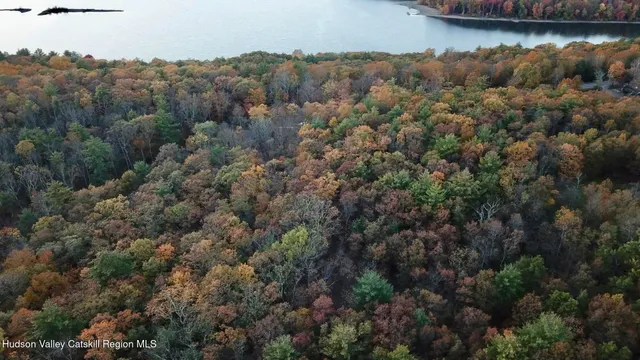 an aerial view of residential house with outdoor space and trees all around