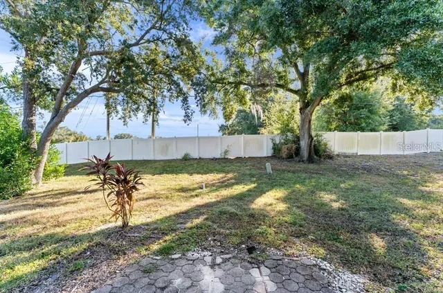 a view of a yard with a tree