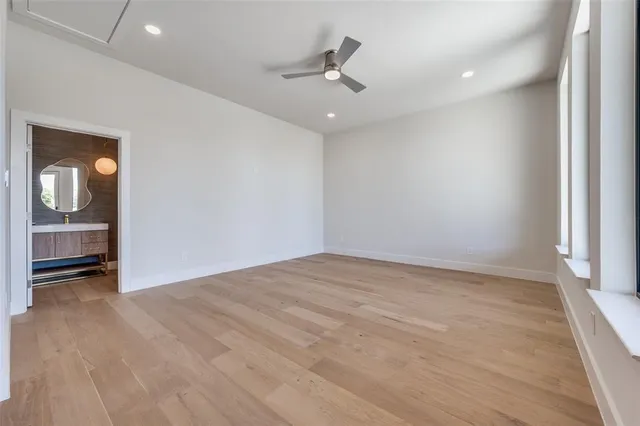 an empty room with a bathroom