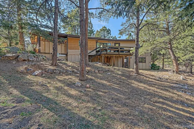 a big yard with trees in the background