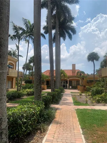 a view of a yard with palm trees