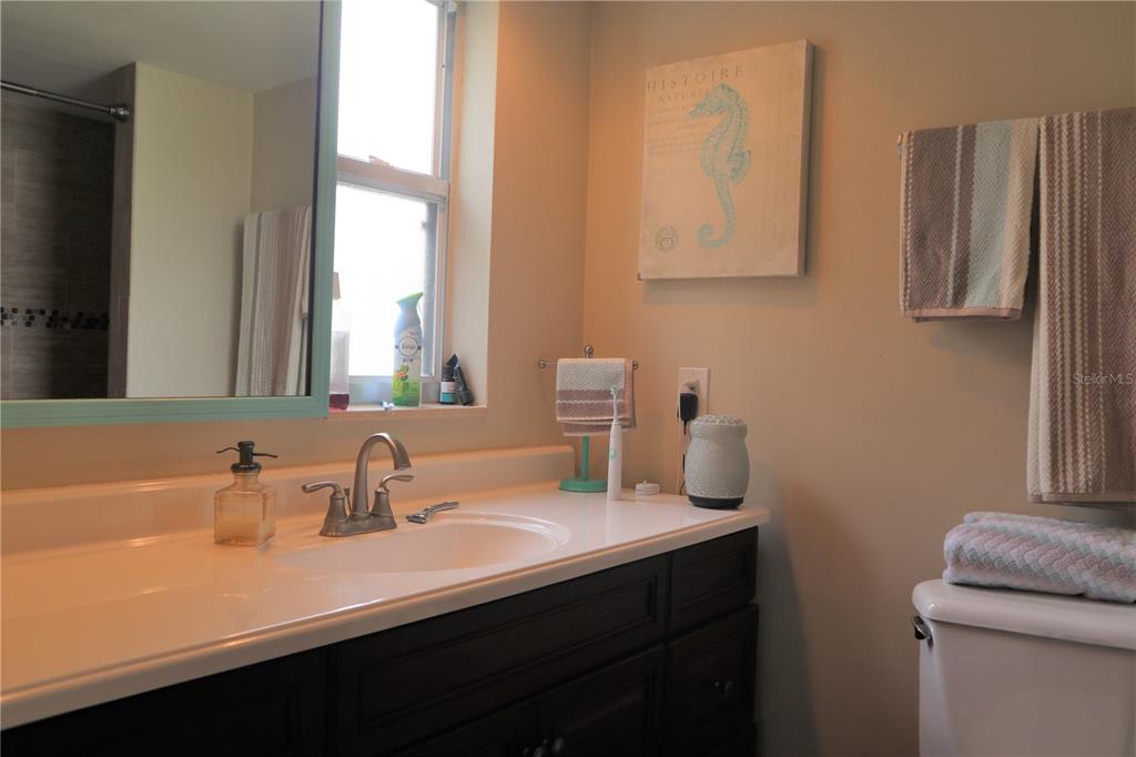 1468 South Evergreen Avenue Clearwater, FL 33756 - Photo 7 of 23 a bathroom with a sink a mirror and a toilet