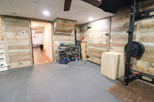 a view of a room with gym equipment