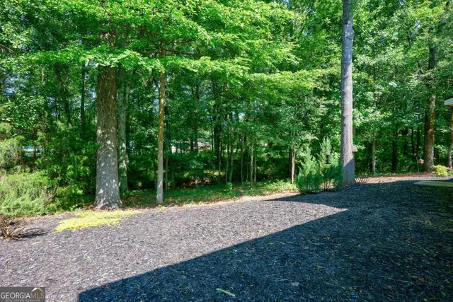an aerial view of a house with a garden