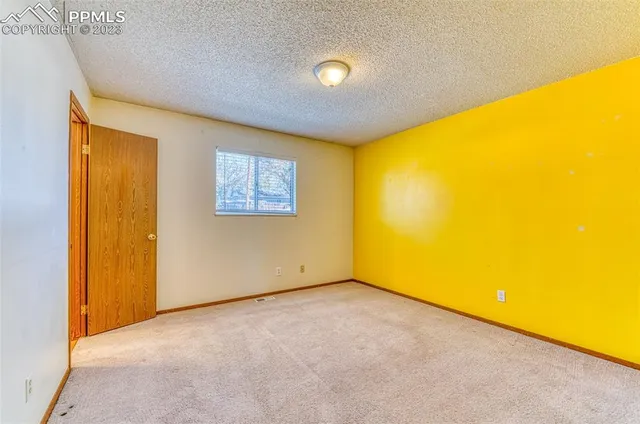 a view of a big room with windows and closet