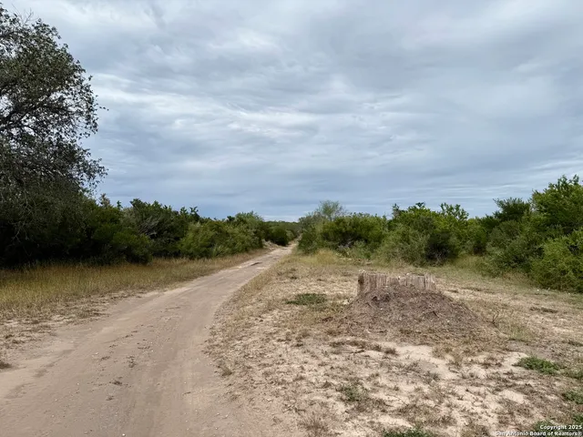 a view of a road with mountains in the background