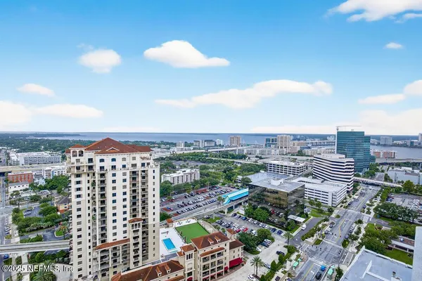 a view of a terrace with skyline